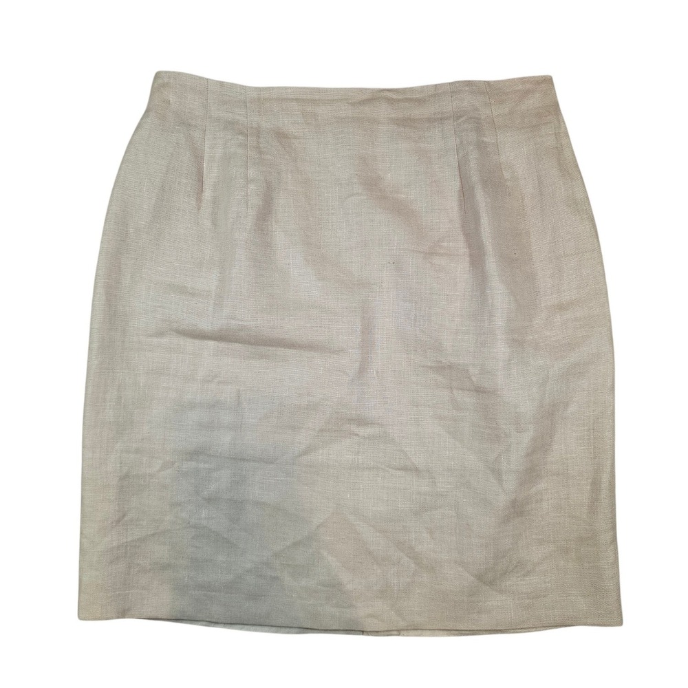 International Scene Women 14 Pencil Skirt Beige Vintage 100% Pure Linen Lined